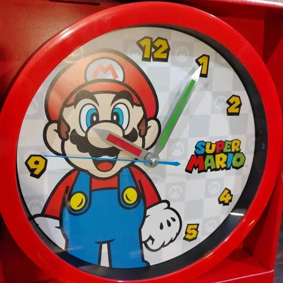 Nintendo Mario Clock Analog Primary Colors Red NES Game Room Bedroom Wall - Picture 2 of 9